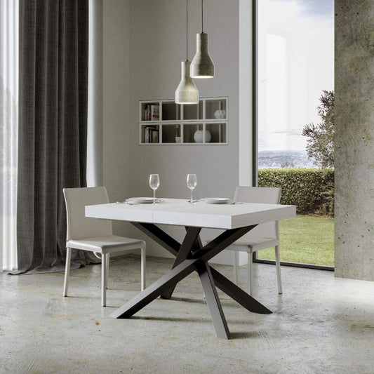 Itamoby, Tavolo allungabile Volantis 130->390 cm, Piano Bianco Frassino e Telaio Antracite L.130 P.90 H.77 (allungabile Fino a L.390 con 5 allunghe)