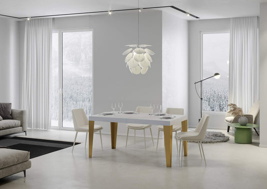 Dafne Italian Design Tavolo Flame allungabile piano Bianco Frassino 90x180allungato 440 telaio oro