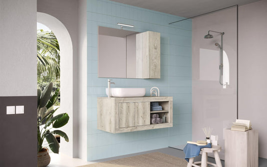 Dafne Italian Design Mobile da bagno componibile sospeso Basy color legno chiaro cm. 110 x 44 x 90 (base, lavabo, specchio, pensile)