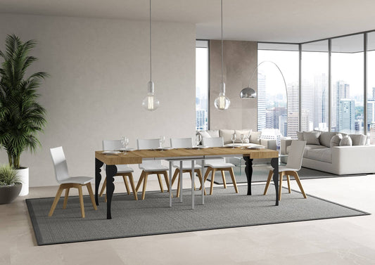 Dafne Italian Design Tavolo Paxon allungabile piano Quercia Natura 90x90 allungato 246 telaio Antracite