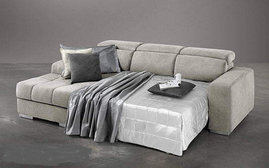 Dafne Italian Design Divano Letto angolare 3 posti con penisola a Sinistra. Tessuto Romeo Ecru (cm. 259 x 178 x 94h)