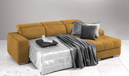 Dafne Italian Design Divano Letto angolare 3 posti con penisola a Destra. Tessuto Romeo ruggine (cm. 259 x 178 x 94h)