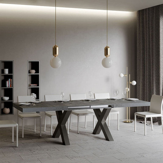 Dafne Italian Design Tavolo Traffic Allungabile piano Cemento 90x160 allungato 264 telaio Antracite