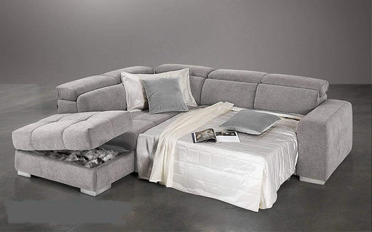 Dafne Italian Design Divano Letto angolare 3 posti con penisola a Sinistra. Tessuto Romeo Platino (cm. 266 x 230 x 94h)