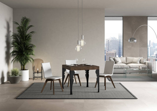 Dafne Italian Design Tavolo Paxon allungabile piano Noce 90x90 telaio allungato 246 Antracite