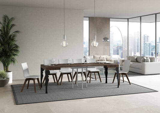 Dafne Italian Design Tavolo Paxon allungabile piano Noce 90x90 telaio allungato 246 Antracite