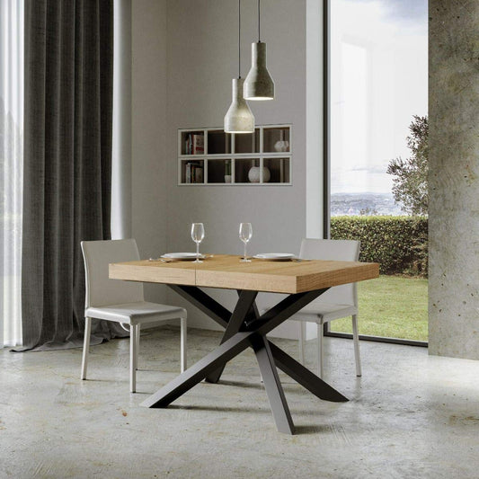 Itamoby, Tavolo allungabile Volantis 160->264 cm, Piano Quercia Natura e Telaio Antracite L.160 P.90 H.77 (allungabile Fino a L.264 con Due allunghe)