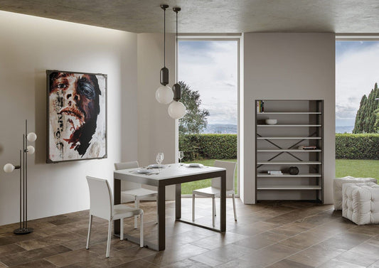 Dafne Italian Design Tavolo Tecno Evolution piano Bianco Frassino 90x120 allungato 90x380 telaio Antracite