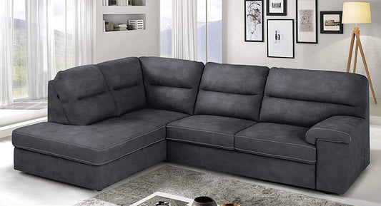 Dafne Italian Design Divano Letto angolare 3 posti con penisola a Sinistra. Similpelle Effetto Nabuk Grafite (cm. 252 x 196 x 96h)