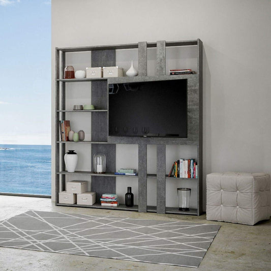 Dafne Italian Design Libreria Composizione L Kato 6R 2 fianchi 2 fasce lunghe 2 fasce corte 2 fasce medie pannello TV Cemento