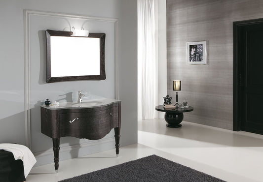 Dafne Italian Design Mobile da bagno con cassetti e specchio rettangolare - Misura: L.106 P.59 cm -Top in cristallo integrato extra chiaro foglia argento - 100% made in Italy