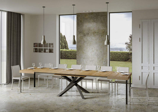 Itamoby, Tavolo allungabile Volantis 160->420 cm, Piano Quercia Natura e Telaio Antracite L.160 P.90 H.77 (allungabile Fino a L.420 con 5 allunghe)