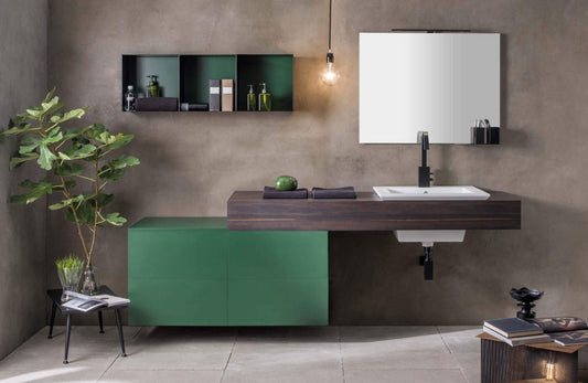 Dafne Italian Design Mobile da Bagno con Top in Ocritech Verde Effetto Legno (cm L170 x P51 x H17)
