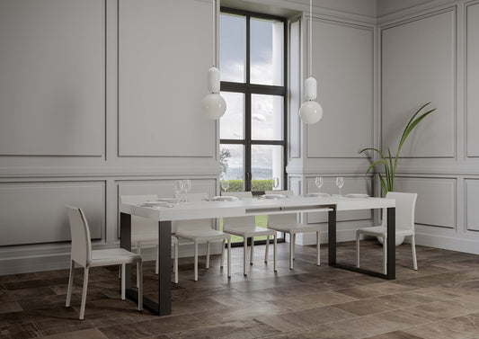 Dafne Italian Design Tavolo Tecno allungabile piano Bianco Lucido 90x160 allungato 264 telaio Antracite