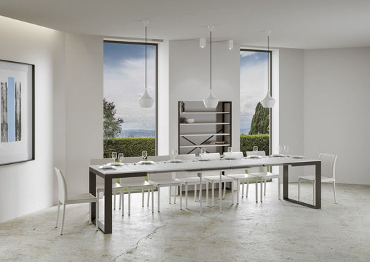 Dafne Italian Design Tavolo Tecno Evolution piano Bianco Frassino 90x120 allungato 90x380 telaio Antracite