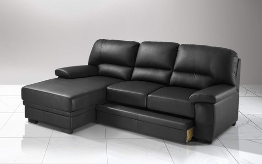 Dafne Italian Design Divano Letto angolare 2 posti con penisola a Sinistra. Similpelle Nero (cm. 252 x 160 x 92h)