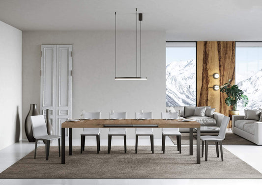 Dafne Italian Design Tavolo everyday allungabile piano Quercia Natura 90x180 allungato 284 telaio Antracite
