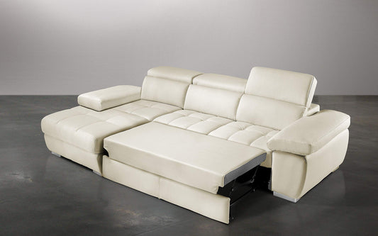Dafne Italian Design Divano Letto angolare 3 posti con penisola a Sinistra. Similpelle Milk (cm. 265 x 182 x 97h)