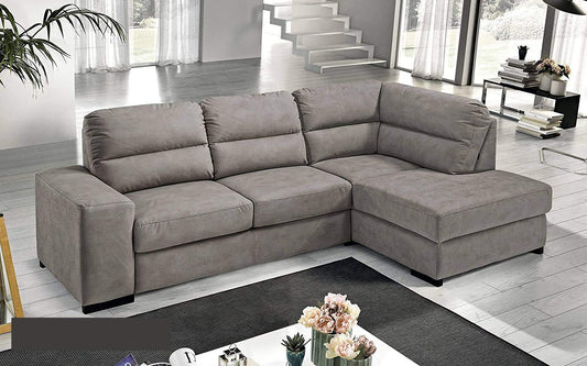 Dafne Italian Design Divano Letto angolare 3 posti con penisola a Destra. Similpelle Effetto Nabuk Talpa (cm. 251 x 175 x 97h)