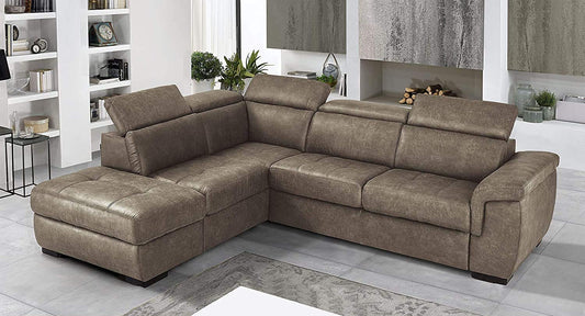 Dafne Italian Design Divano Letto angolare 3 posti con penisola a Sinistra. Tessuto Tay Tay Toffee (cm. 282 x 242 x 96h)