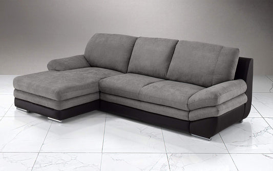 Dafne Italian Design Divano Letto angolare 2 posti con penisola a Sinistra. Similpelle Nero, Tessuto Elephant (cm. 271 x 166 x 91h)