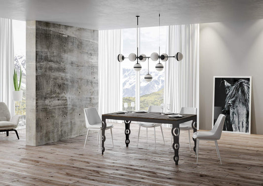 Dafne Italian Design Tavolo Karamay Evolution piano Noce 90x180 allungato 440 telaio Antracite