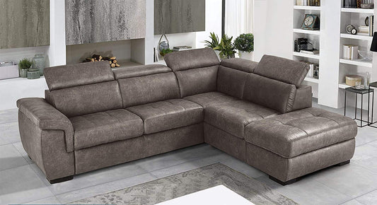 Dafne Italian Design Divano Letto angolare 3 posti con penisola a Destra. Tessuto Tay Tay Elephant (cm. 282 x 242 x 96h)