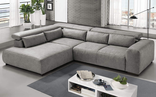 Dafne Italian Design Divano angolare 3 posti con penisola a Sinistra. Tessuto Fuego Grey (cm. 309 x 225 x 70h)