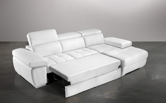 Dafne Italian Design Divano Letto angolare 3 posti con penisola a Destra. Similpelle Bianco (cm. 277 x 182 x 97h)