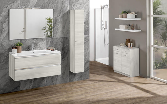 Mobile da bagno "Vichy" colore eucalipto bianco composto da: componibile bagno sospeso cm 101x46x189 (base, lavabo, specchio) - colonna sospesa cm. 25x27x160 - base mobile a terra cm. 69x34x85