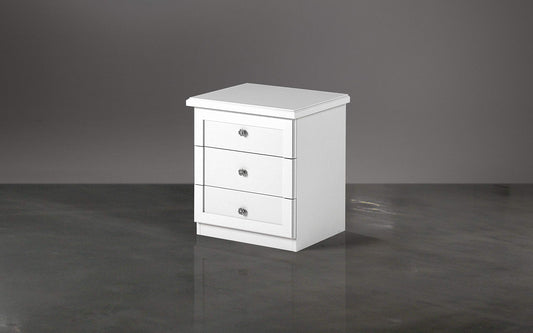 Comodino con 3 cassetti. Bianco larice (cm. 57 x 48 x 62h)