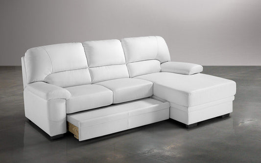 Dafne Italian Design Divano Letto angolare 2 posti con penisola a Destra. Similpelle Bianco (cm. 260 x 90 x 95h)