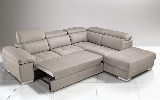 Dafne Italian Design Divano Letto angolare 3 posti con penisola a Destra. Similpelle Effetto Nabuk Beige (cm. 285 x 245 x 97h)