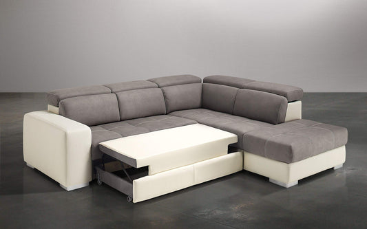 Dafne Italian Design Divano Letto angolare 3 posti con penisola a Destra. Similpelle Milk, Similpelle Effetto Nabuk Talpa (cm. 266 x 230 x 94h)