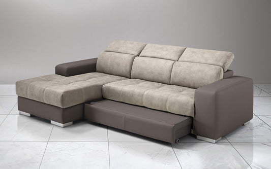 Dafne Italian Design Divano Letto angolare 3 posti con penisola a Sinistra. Similpelle Talpa, Similpelle Effetto Nabuk Light Grey (cm. 259 x 178 x 94h)