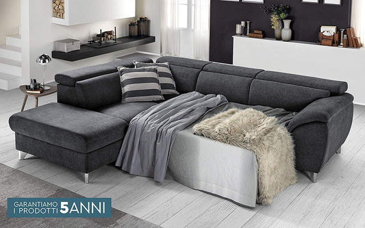 Dafne Italian Design Divano angolare 3 posti con penisola a Sinistra - Colore: Grigio Antracite - cm. 271 x 222 x 94h