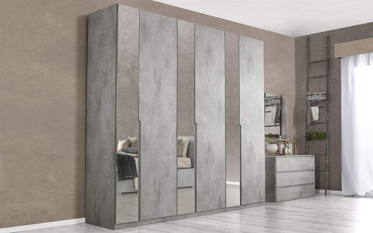 Dafne Italian Design Camera Completa - Cemento Ash (Letto Matrimoniale, Armadio, Comodino, Specchiera, Comò)