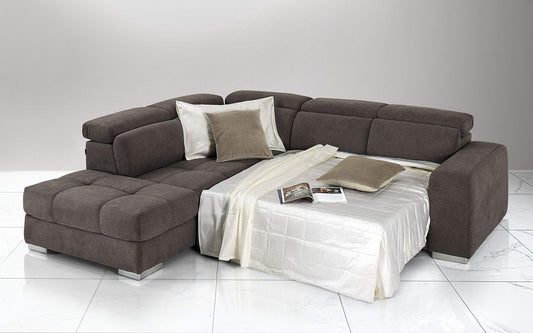 Dafne Italian Design Divano Letto angolare 3 posti con penisola a Sinistra. Tessuto Romeo Espresso (cm. 266 x 230 x 94h)
