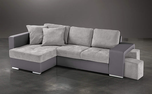 Dafne Italian Design Divano Letto angolare 2 posti con penisola a Sinistra. Similpelle Grigio, Tessuto Light Grey (cm. 267 x 158 x 89h)