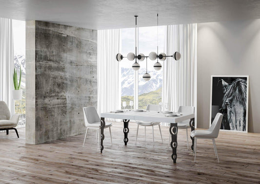 Dafne Italian Design Tavolo Karamay allungabile piano Bianco Frassino 90x160 allungato 264 telaio Antracite