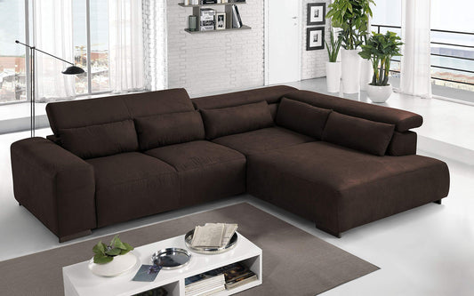 Dafne Italian Design Divano angolare 3 posti con penisola a Destra. Tessuto Sparta Chocolate (cm. 309 x 225 x 70h)