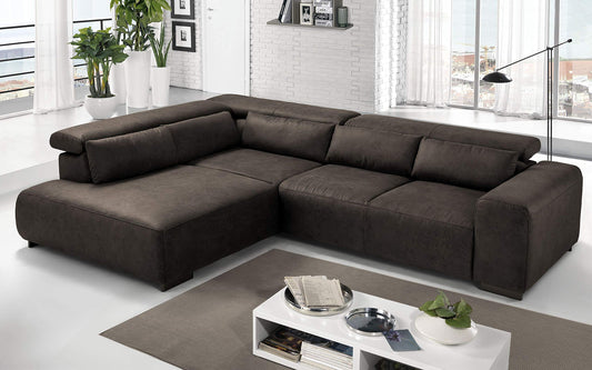 Dafne Italian Design Divano angolare 3 posti con penisola a Sinistra. Tessuto Fuego Light Brown (cm. 309 x 225 x 70h)