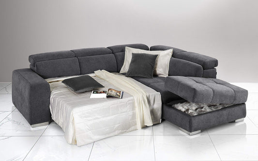 Dafne Italian Design Divano Letto angolare 3 posti con penisola a Destra. Tessuto Romeo Antracite (cm. 266 x 230 x 94h)