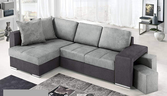 Dafne Italian Design Divano Letto angolare 2 posti con penisola a Sinistra. Tessuto Antracite, Silver (cm. 267 x 158 x 88h)