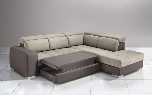 Dafne Italian Design Divano Letto angolare 3 posti con penisola a Destra. Similpelle Talpa, Similpelle Effetto Nabuk Light Grey (cm. 266 x 230 x 94h)