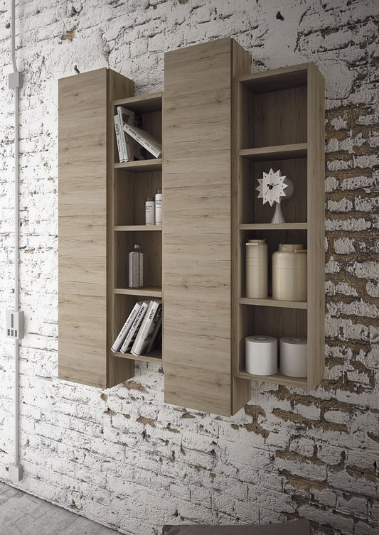 Dafne Italian Design Mobile da bagno - Misura: L.150 P.52 cm - Finitura: Rovere Sabbia - Top: Cristallo con vasca integrata, specchio, pensile con vani chiusi e a giorno