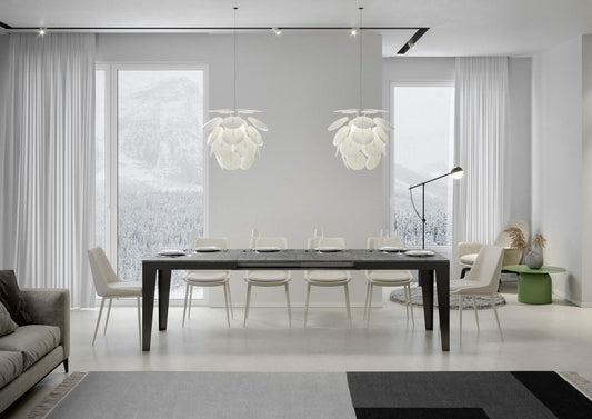 Dafne Italian Design Tavolo Flame Evolution piano Cemento 90x160 allungato 264 telaio Antracite