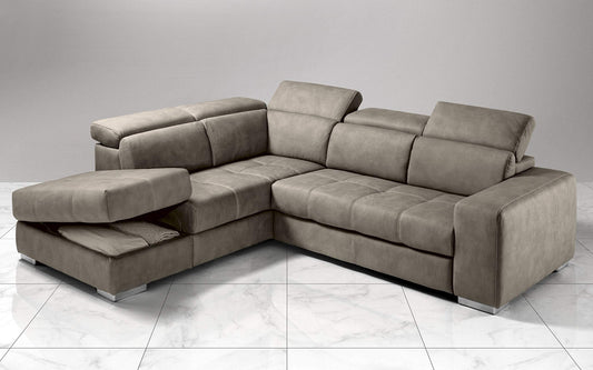 Dafne Italian Design Divano Letto angolare 3 posti con penisola a Sinistra. Similpelle Effetto Nabuk Talpa (cm. 266 x 230 x 94h)