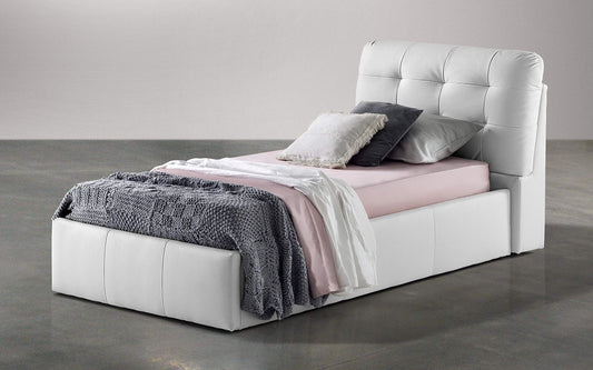 Similpelle bianco Letto singolo con contenitore. cm. 100 x 222 x 105h (Serie: Dafne-Letti-ST5)