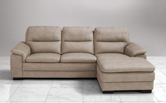 Dafne Italian Design Divano angolare 3 posti con penisola a Destra. Similpelle Effetto Nabuk Beige (cm. 275 x 158 x 94h)